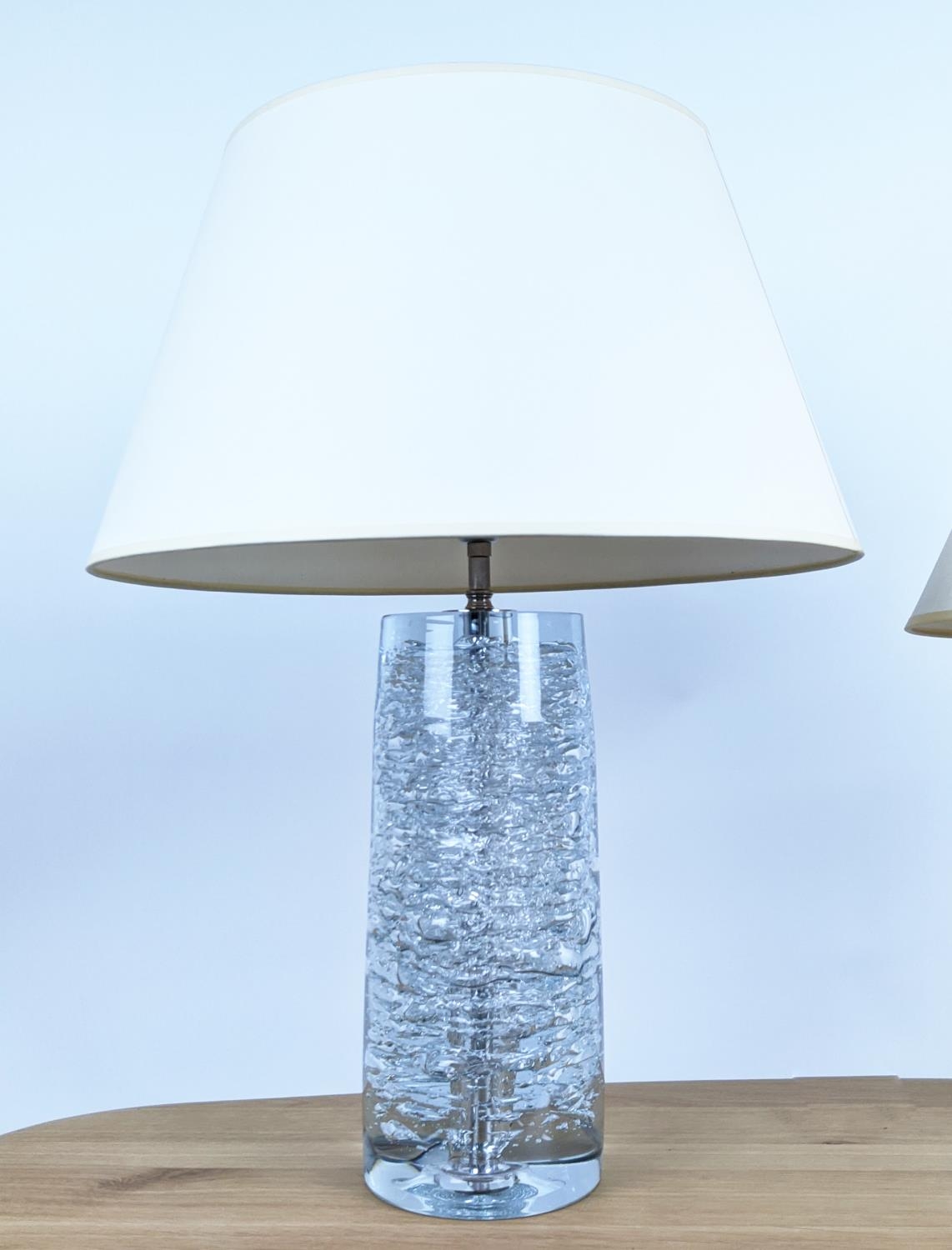 VAUGHAN TABLE LAMPS, a pair, glass with shades. (2) - Image 4 of 14