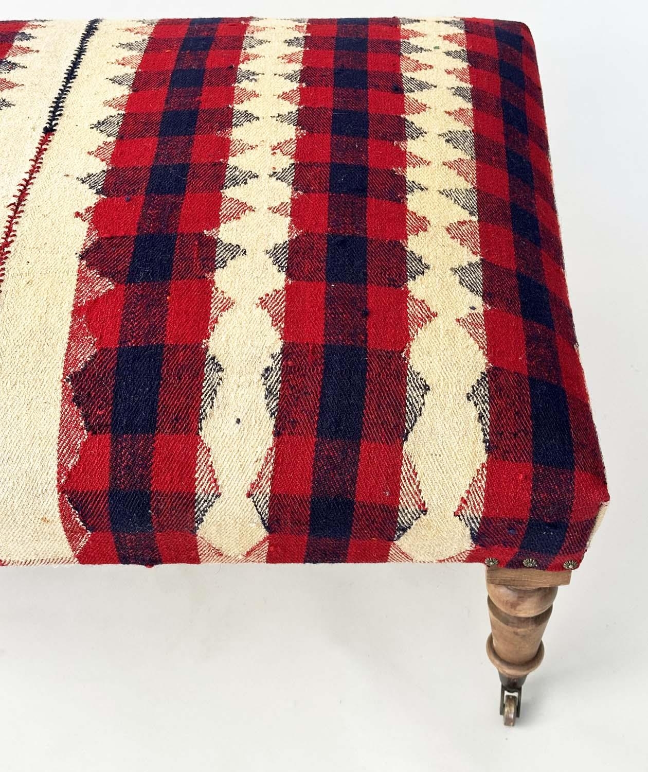 KELIM HEARTH STOOL, rectangular Jajim Kelim (South West Persia) upholstered on turned mahogany - Image 5 of 18