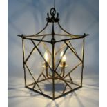 EICHHOLTZ HALL LANTERN, square brass framed faux bamboo of pagoda form by Eichholtz, 47cm x 47cm x