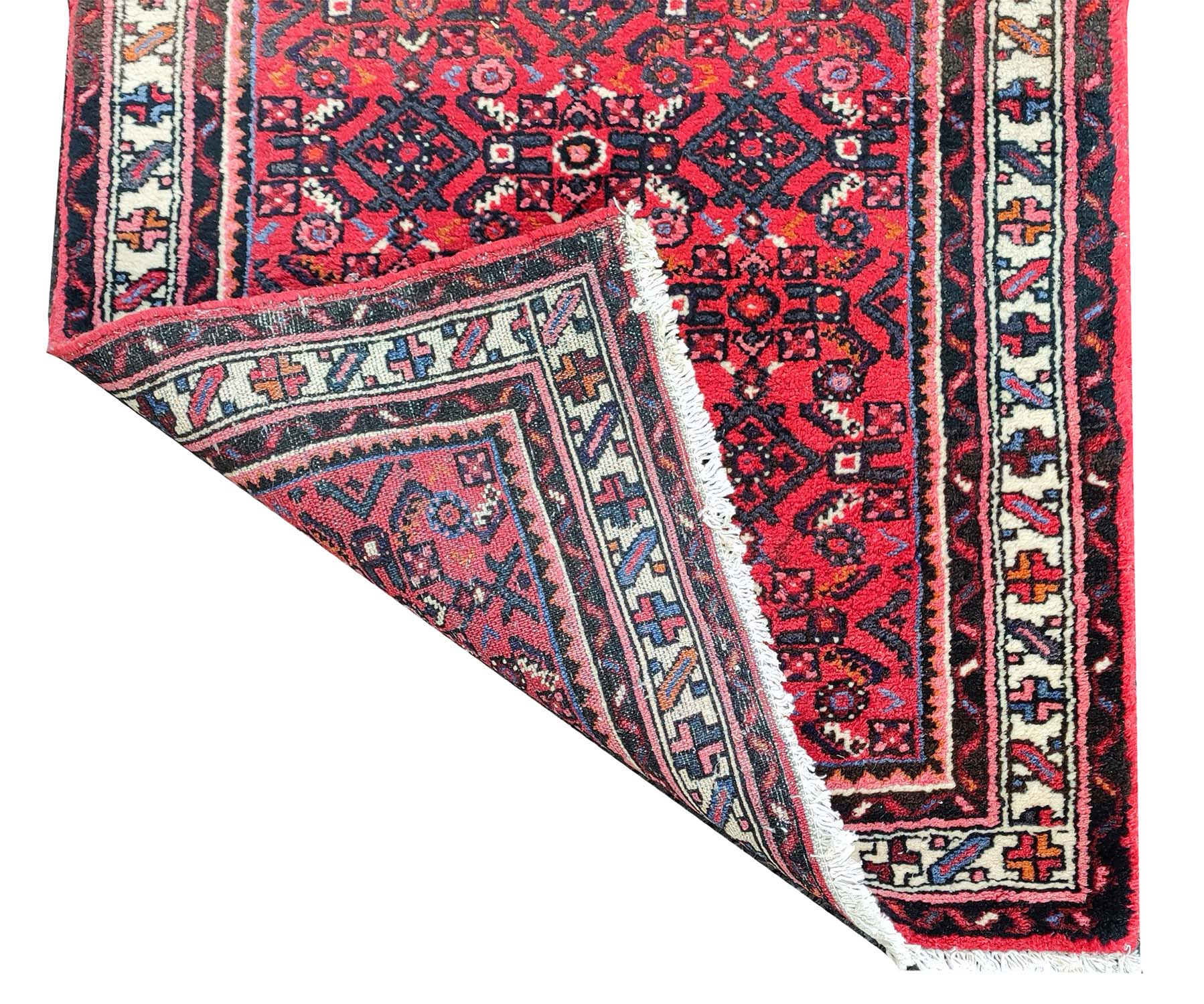 LARGE PERSIAN HOSSEINABAD CRIMSON GROUND RUNNER, 514cm L x 84cm W. - Image 8 of 14