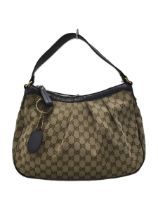 GUCCI VINTAGE BAG, monogrammed canvas with top leather handle and leather trims, top zippered