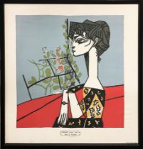 PABLO PICASSO 'Portrait of Mme Z', rare print on silk 1943, Dessin de Picasso, 78.5cm H x 75.5cm