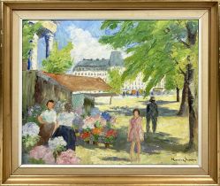 CLARA KLINGHOFFER (Attributed to) (1900-1970), 'Market, Paris', oil on canvas, 54cm x 64cm,