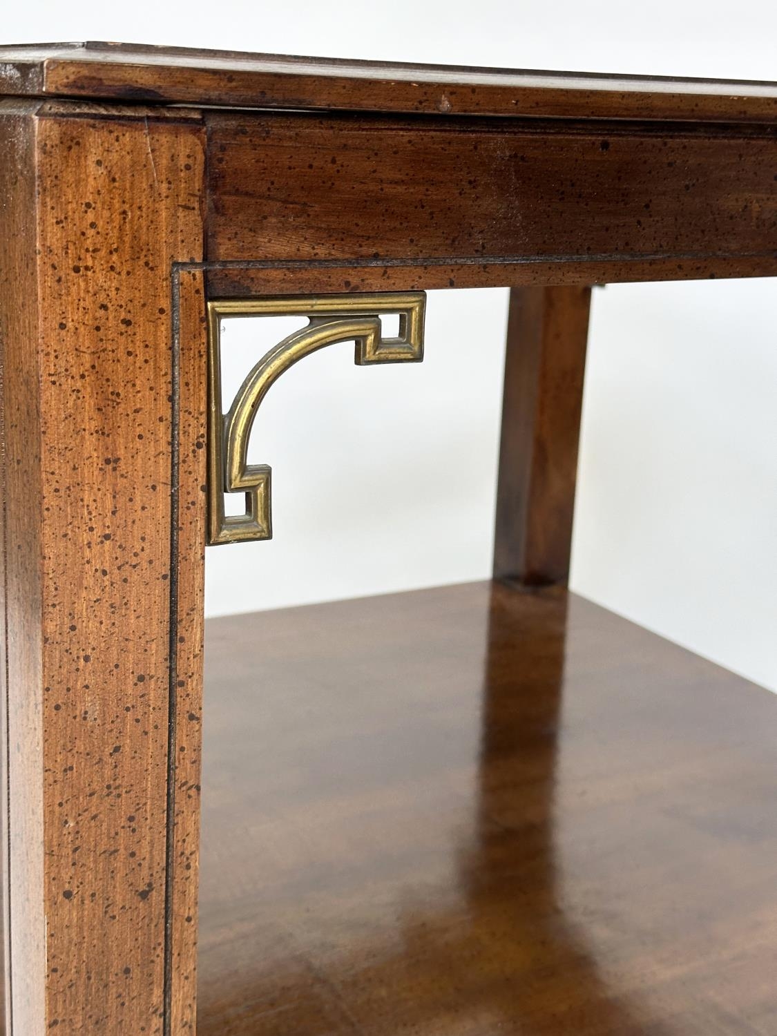 LAMP TABLES, a pair, Georgian style mahogany and gilt metal mounted, each square glazed with - Image 16 of 18