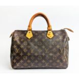 LOUIS VUITTON SPEEDY BAG, made in USA, monogram coated canvas with leather trims and two top