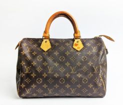 LOUIS VUITTON SPEEDY BAG, made in USA, monogram coated canvas with leather trims and two top