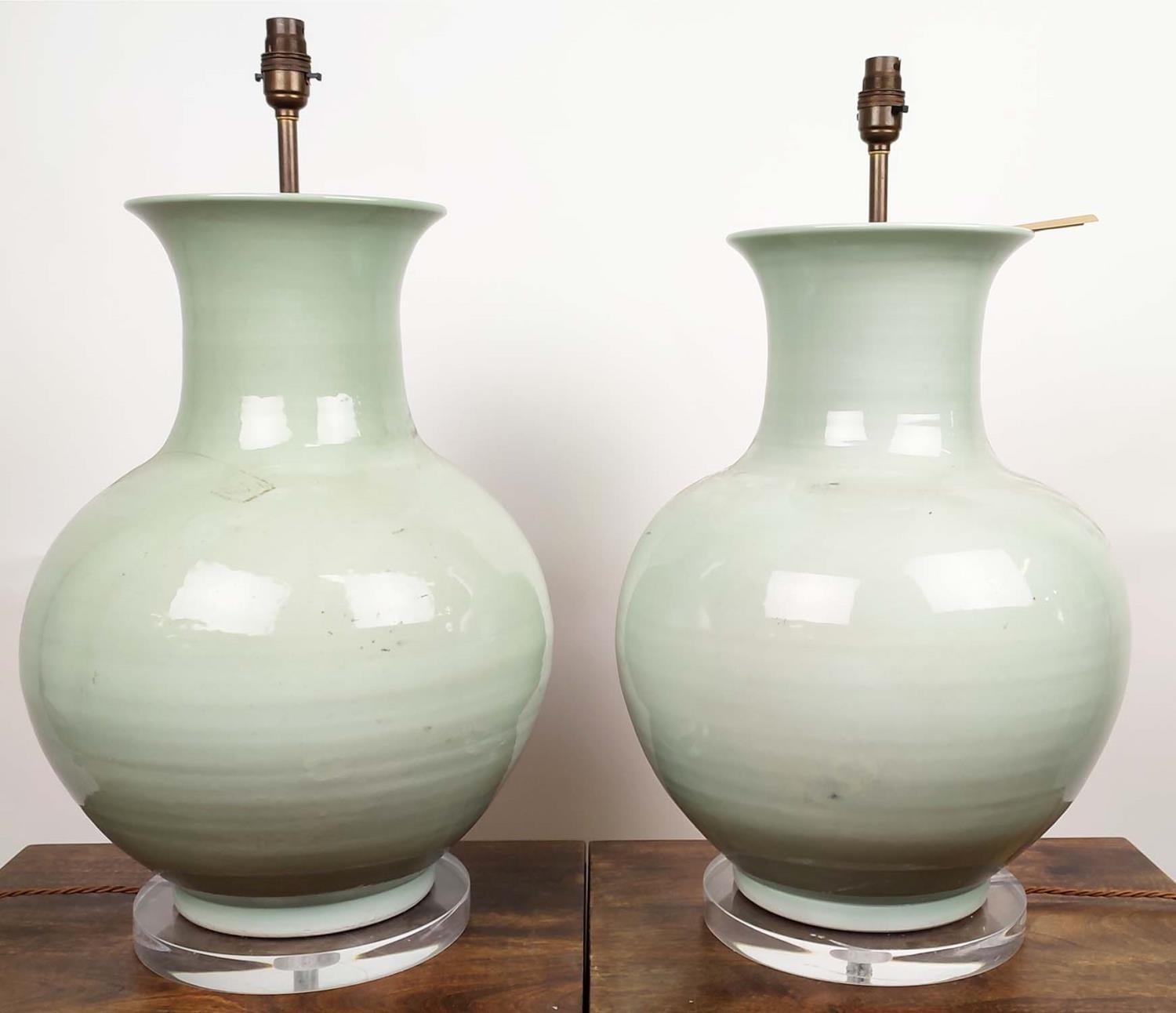 PAOLO MOSCHINO CELADON VASE TABLE LAMPS, a pair, 64cm H. (2) - Image 4 of 12