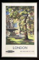 E HARRIS, 'Hyde Park, London, See England by Rail', screenprint, 100cm x 61cm, framed.