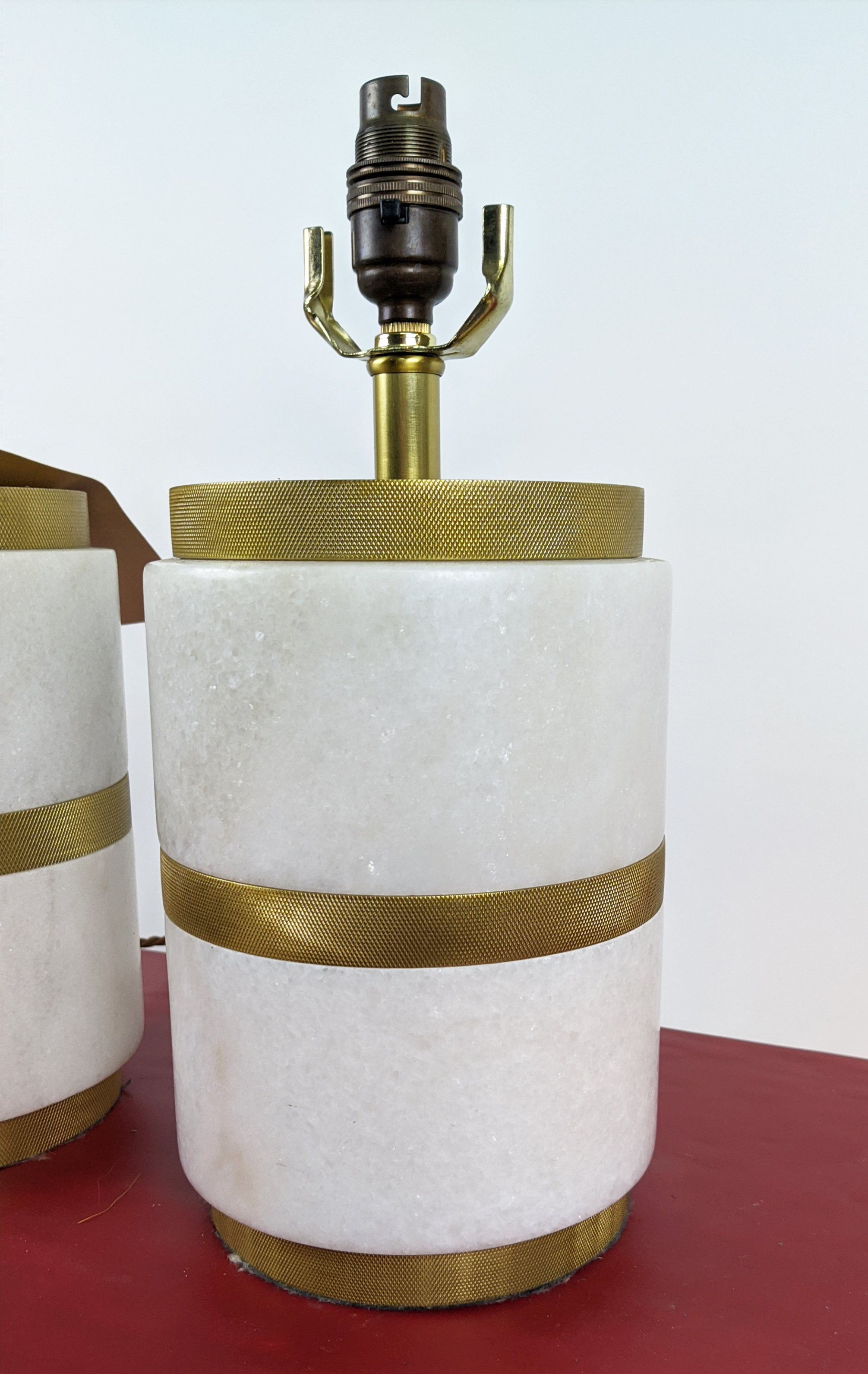 PAOLO MOSCHINO WYATT TABLE LAMPS, a pair, marble and gilt metal, 33cm H. (2) - Image 8 of 11