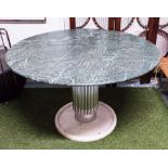 TABLE, Art Deco style, marble and fluted steel column base, contrasting colour marble top, 71cm