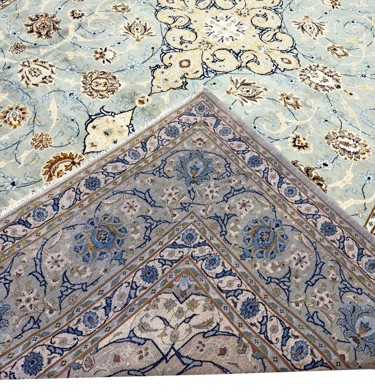 VERY FINE PERSIAN KURK KASHAN CARPET, 402cm x 290cm, jade colour. - Image 4 of 12