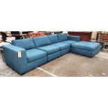 MODULAR SOFA, 95cm x 325cm, blue woven fabric upholstery.