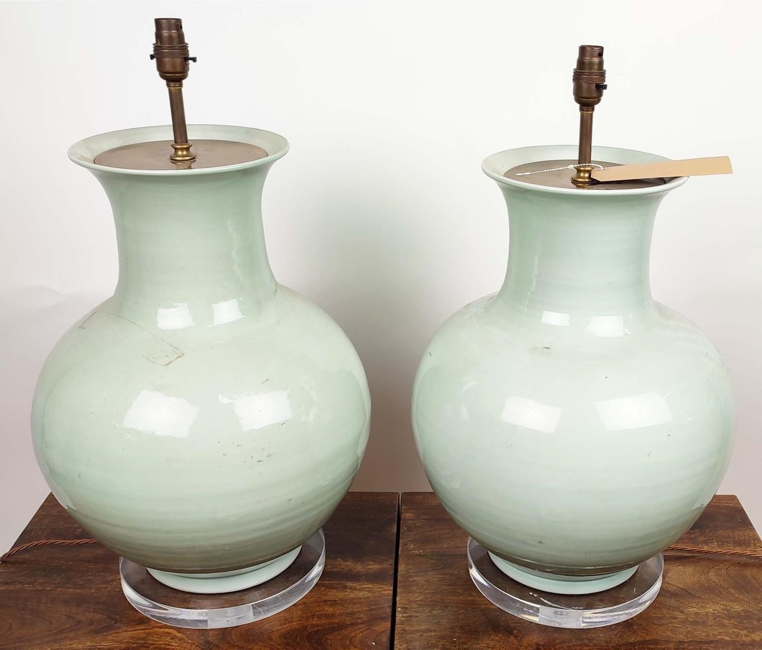 PAOLO MOSCHINO CELADON VASE TABLE LAMPS, a pair, 64cm H. (2) - Image 2 of 12