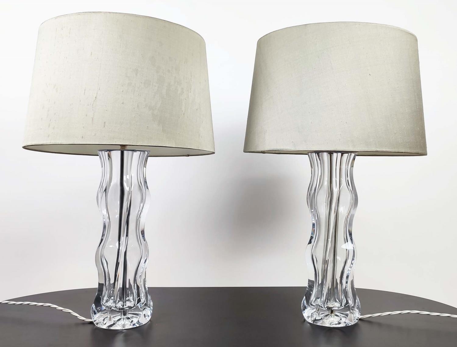 VAUGHAN TABLE LAMPS, a pair, glass with shades. (2) - Image 3 of 20