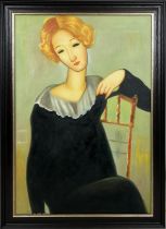 AFTER AMEDEO MODIGLIANI, 'Woman with red hair', oil on canvas, 91cm x 60cm, framed.