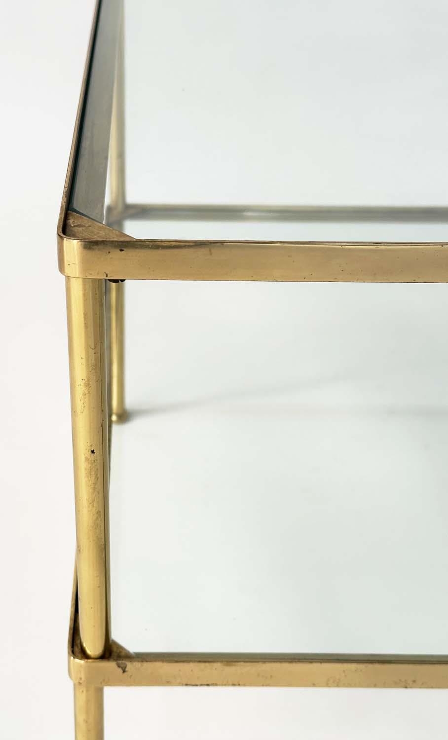 LAMP TABLES, a pair, 1970s, gilt metal, square with two glazed tiers and capped tubular supports, - Image 13 of 20