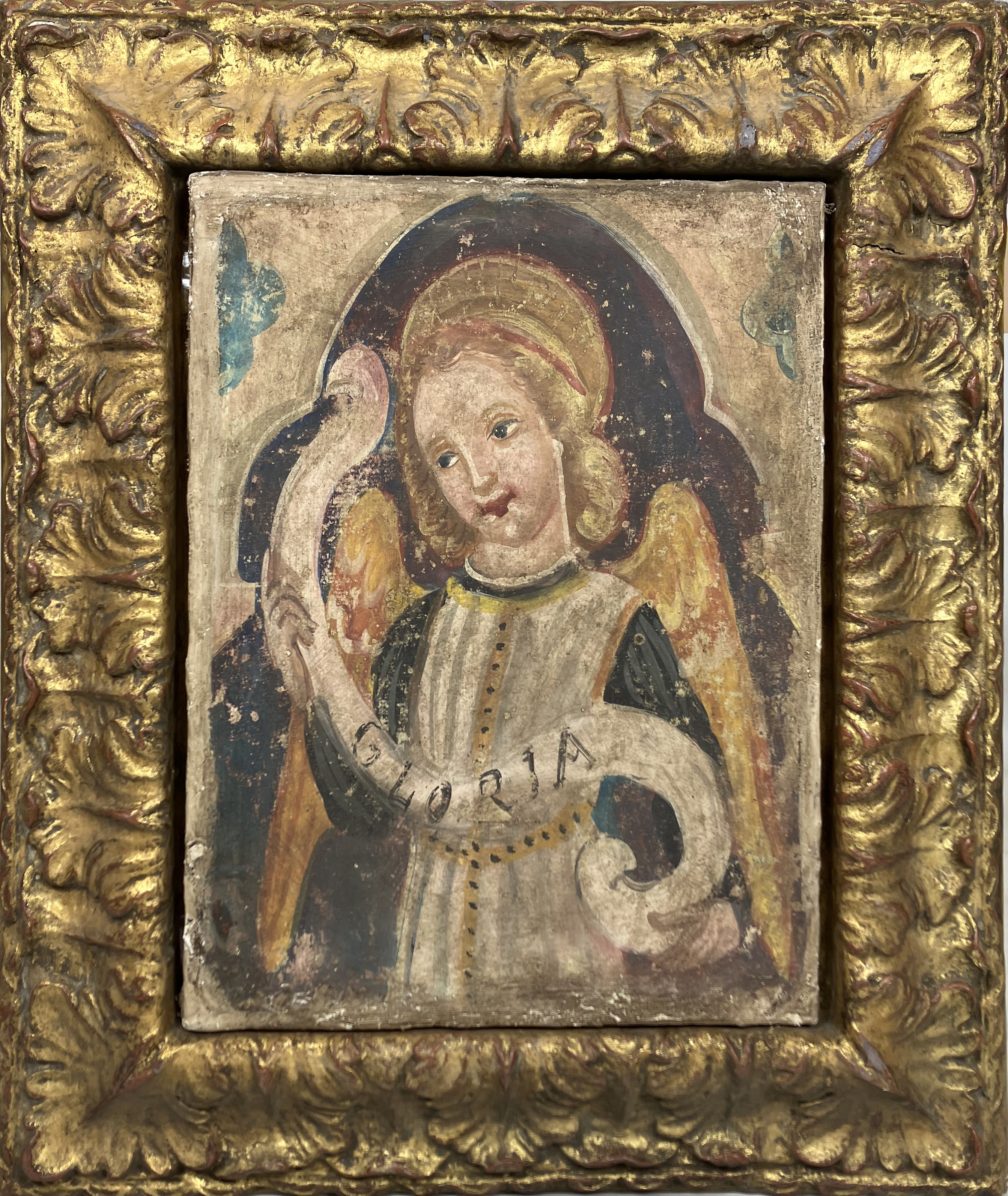 ITALIAN SCHOOL, Archangel, Gloria', tempera on canvas, 73cm H x 63.5cm W, framed.