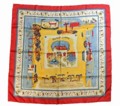 HERMÈS SCARF, 'Retour à la terre' by Oliver Dumas, first issued in 1942, 90cm x 90cm, silk, with