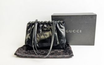 GUCCI VINTAGE SHOULDER BAG, black python design with gunmetal hardware, side opening, matching