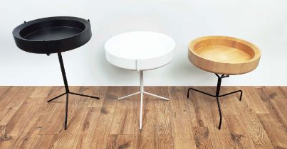 SWEDESE DRUM TABLES BY CORINNA WARM, a collection of three, one 58cm H, one 48cm H and one 38cm