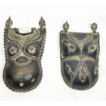 SOUTH INDIAN BRONZE BREAST PLATES, two, repousse decorated with snakes and bejewelled torso, (