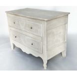 COMMODE, late 18th century French provincial Louis XV, grey painted with two long drawers and carved