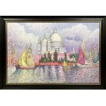 AFTER PAUL SIGNAC, 'Santa Maria della salute, Venice', oil on canvas, 60cm x 91cm, framed.