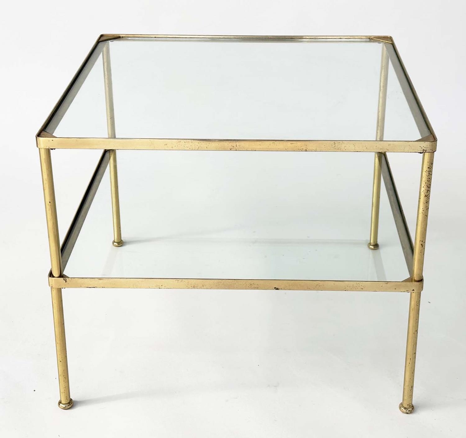 LAMP TABLES, a pair, 1970s, gilt metal, square with two glazed tiers and capped tubular supports, - Image 10 of 20