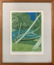 JOHN BRUNSDON, 'Fishing Boat, Seychelles', wood block, signed, titled and numbered in pencil,