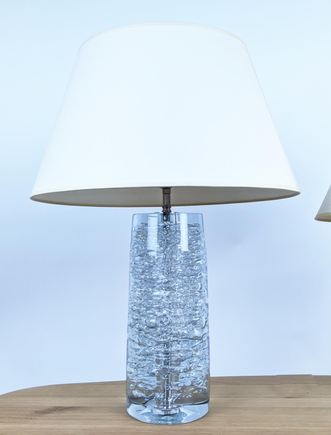 VAUGHAN TABLE LAMPS, a pair, glass with shades. (2) - Image 3 of 14