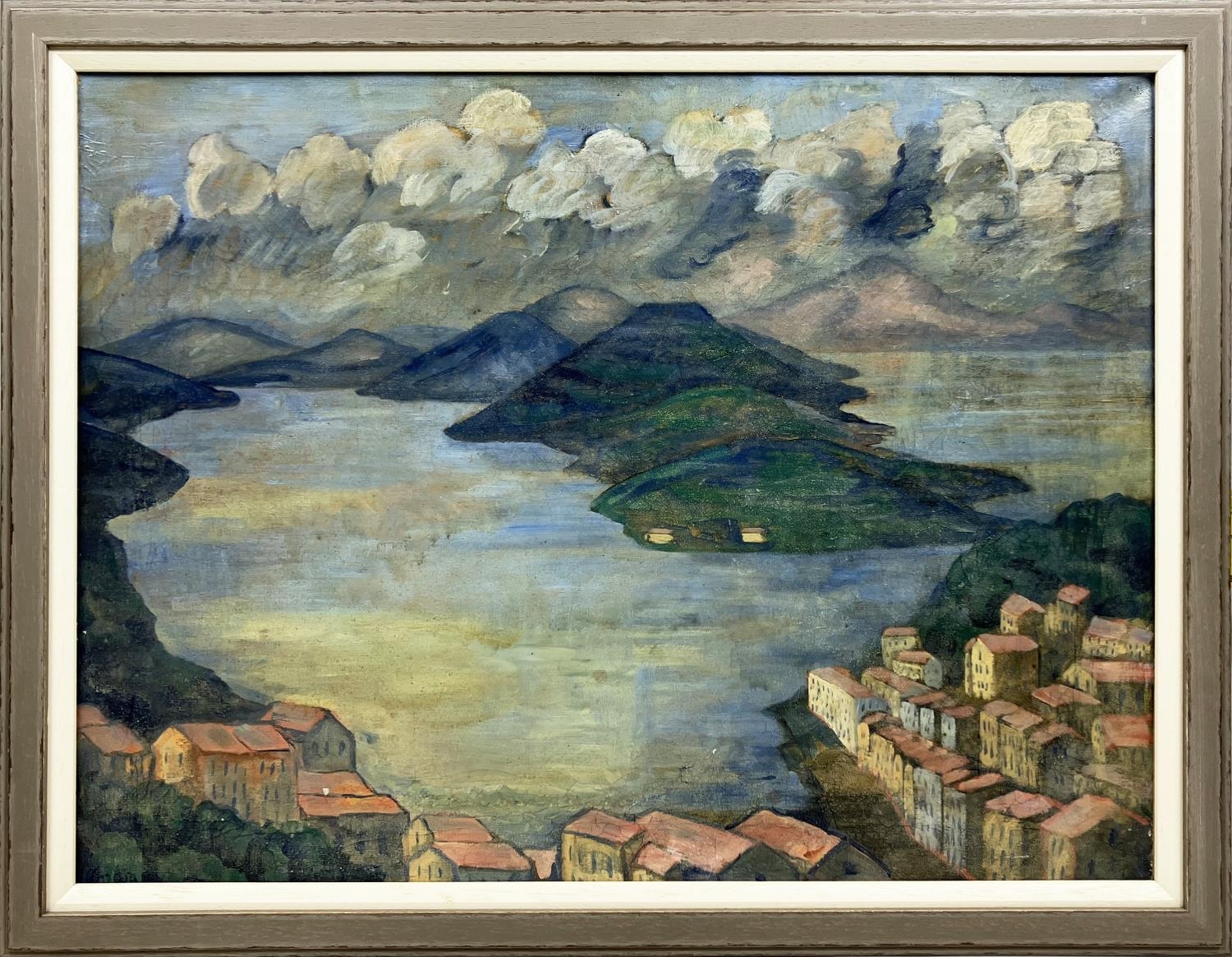 MANNER OF SPYROS PAPALOUKAS (1892-1957), 'Islands', oil on canvas, 69cm x 78cm, framed. - Bild 2 aus 8