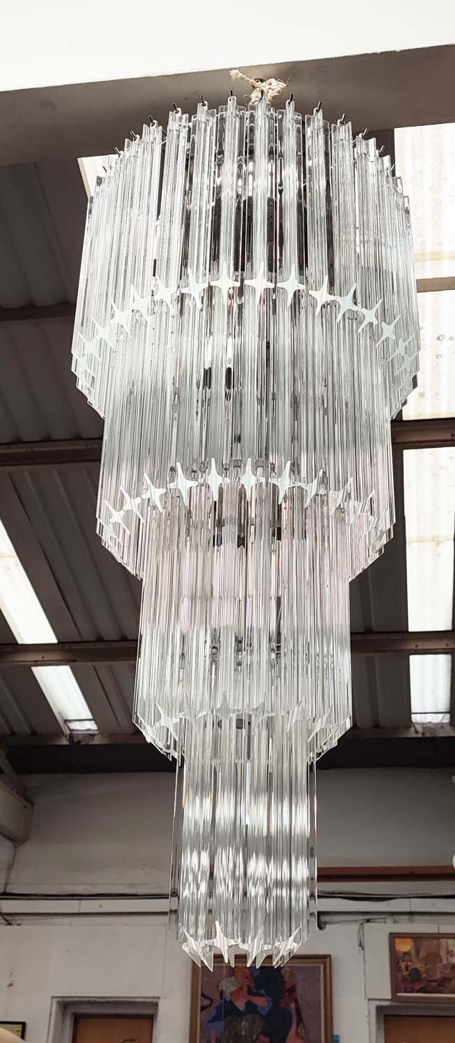 EICHHOLTZ ALPINA CHANDELIER, four tier, crystal drops, on chrome frame, 85cm drop approx. not