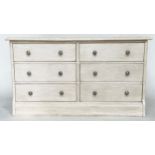 LOW CHEST, early 20th century English grey painted with six drawers, 109cm x 46cm x 62cm H.