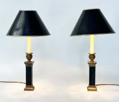 TABLE LAMPS BY BESSELINK AND JONES, a pair, marble and gilt metal mounted of square section column-