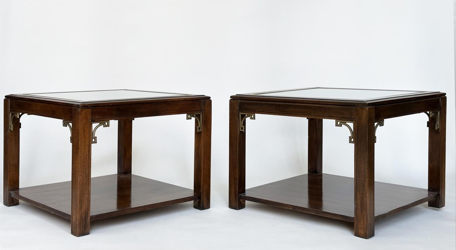 LAMP TABLES, a pair, Georgian style mahogany and gilt metal mounted, each square glazed with - Image 17 of 18