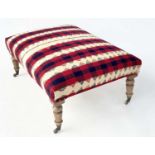 KELIM HEARTH STOOL, rectangular Jajim Kelim (South West Persia) upholstered on turned mahogany