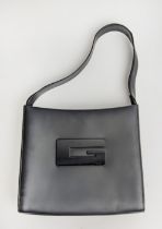 GUCCI TOTE BAG, leather with leather single top handle, front iconic G logo in black, top zippered