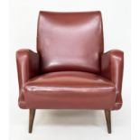 ATTRIBUTED TO CASSINA 806 ARMCHAIR BY CARLO DE CARLI, natural tan brown leather upholstered.