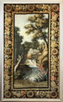 18TH CENTURY FRENCH MANNER, 'Landscape with bird in floral border', oil on canvas, 197cm x 117cm,