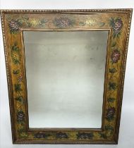 VINE MIRROR, large rectangular with wide hand trailing vine painted border, 165cm H x 133cm W.