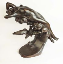 A BRONZE SCULPTURE OF A RECLINING NUDE, inscribed 'Rossi' (designed by), 55cm H x 60cm W x 20cm D.