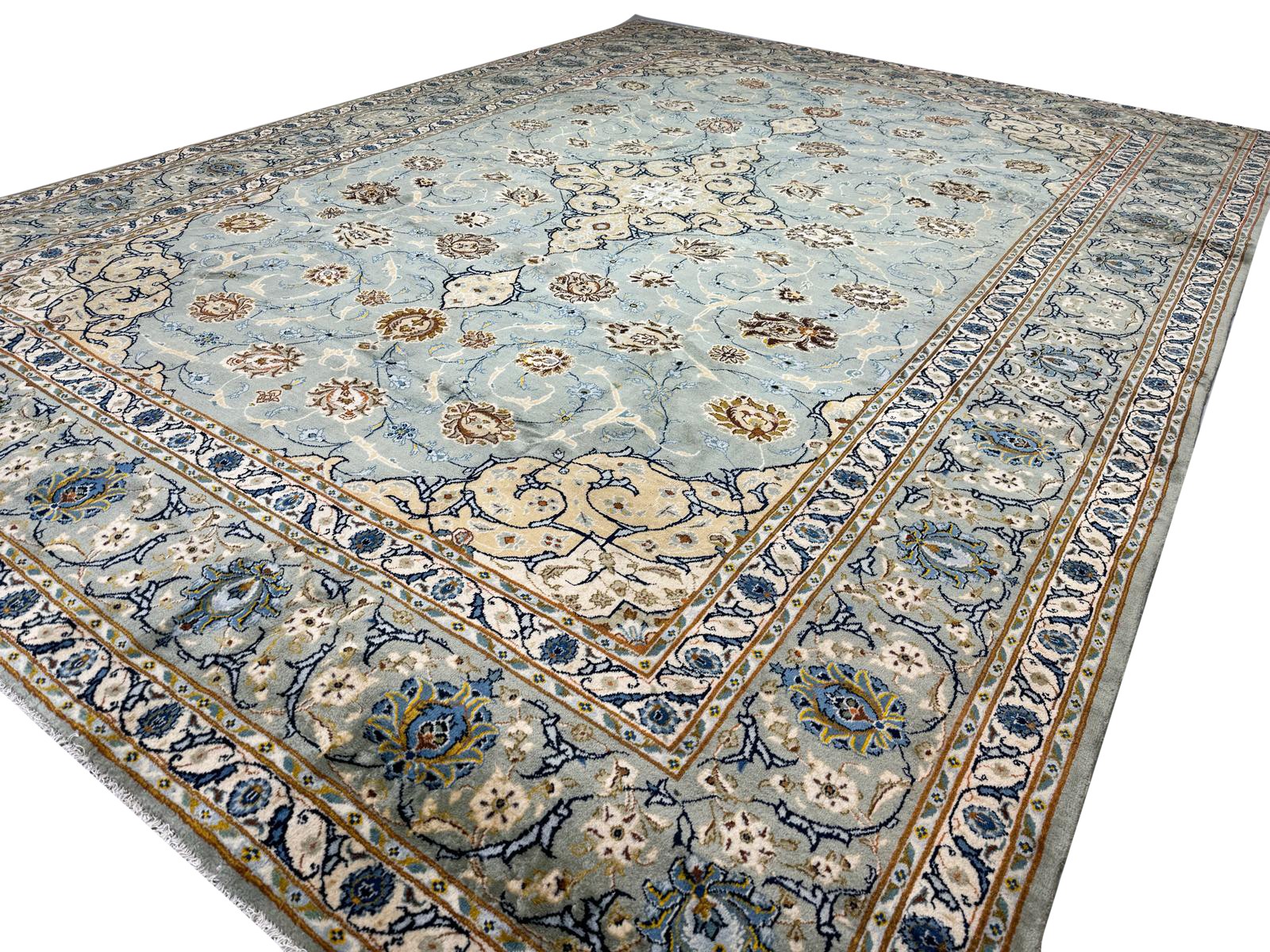 VERY FINE PERSIAN KURK KASHAN CARPET, 402cm x 290cm, jade colour. - Image 8 of 12