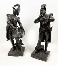 BRONZE NAPOLEONIC SOLIDIERS, a pair, Etienne Henri Dumaige (1830-1888) 'Avant Le Combat Volontare De
