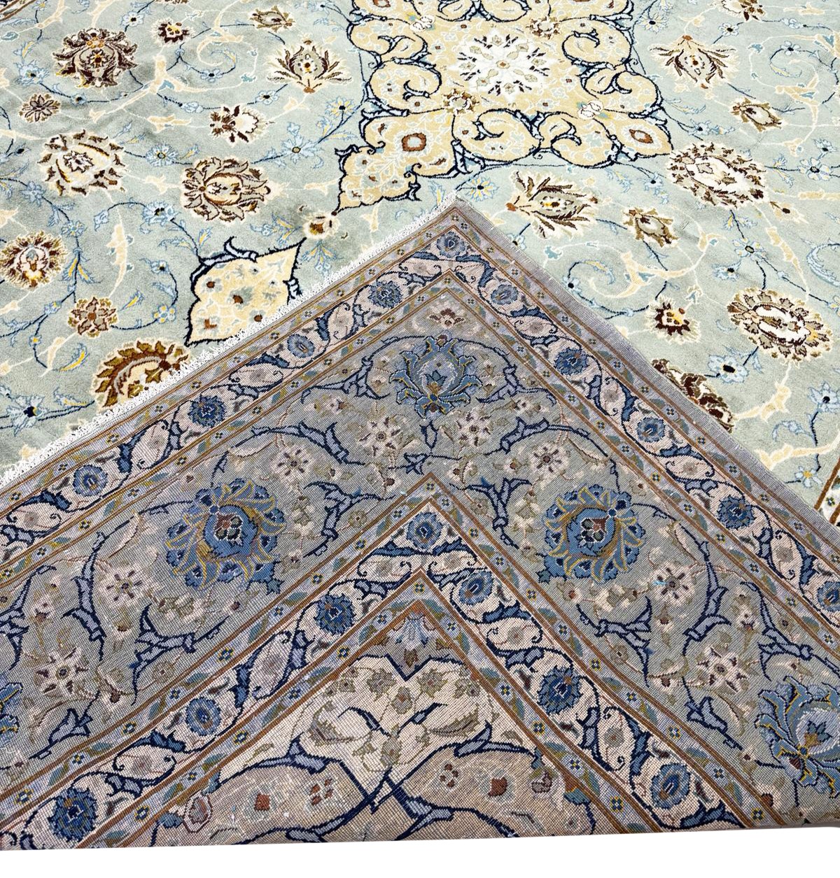 VERY FINE PERSIAN KURK KASHAN CARPET, 402cm x 290cm, jade colour. - Image 3 of 12