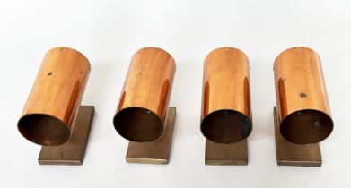 WALL LIGHTS, a set of four 1960s tubular solid copper and solid brass heavy duty, 23cm H x 13cm