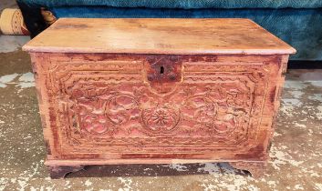 STORAGE CHEST, with candle box, 18th/19th century possibly Spanish, 41cm H x 67.5cm x 35cm.
