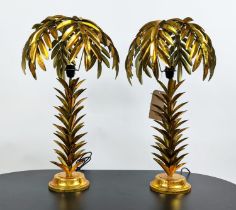 TABLE LAMPS, a pair, palm tree design, gilt metal, 72mc H. (2)