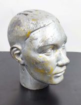 MANNEQUIN HEAD, vintage 20th century, metal, 27cm H approx.