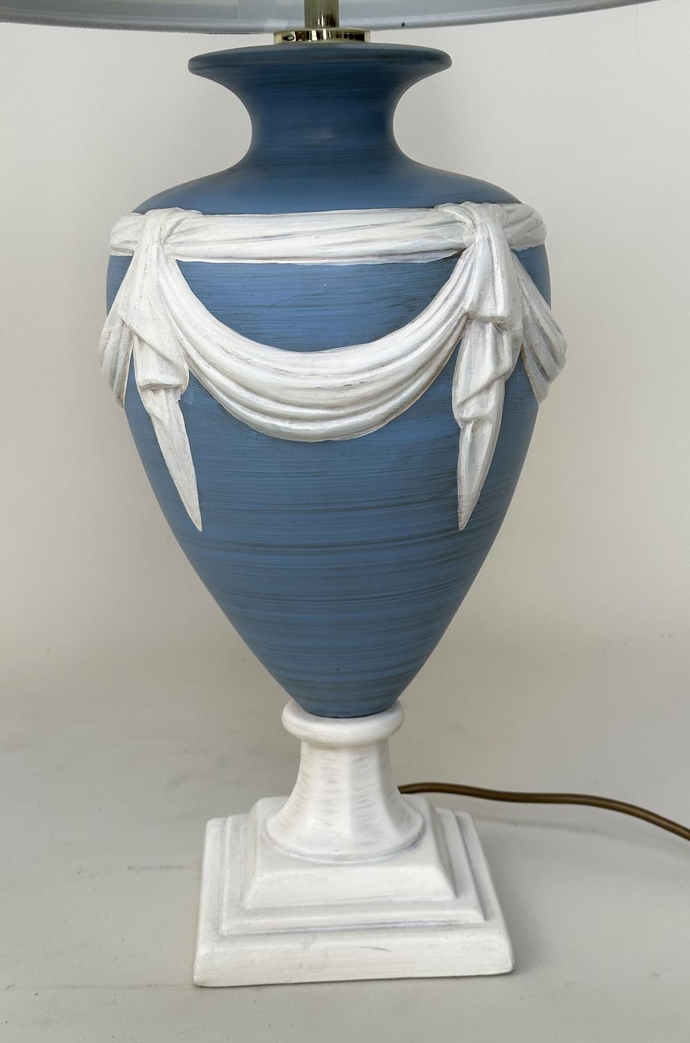 TABLE LAMPS, a pair, Wedgwood jasperware style of vase form with shades, 70cm H. - Image 3 of 12