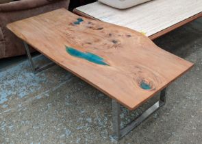 LOW TABLE, 60cm D x 132cm W, live edge top with resin detail.